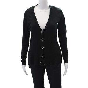 SOH Womens Long Sleeve Toggle Front V Neck Cardigan Sweater Black Silk Small
